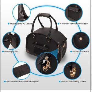Black PU Leather Pet Carrier Bag